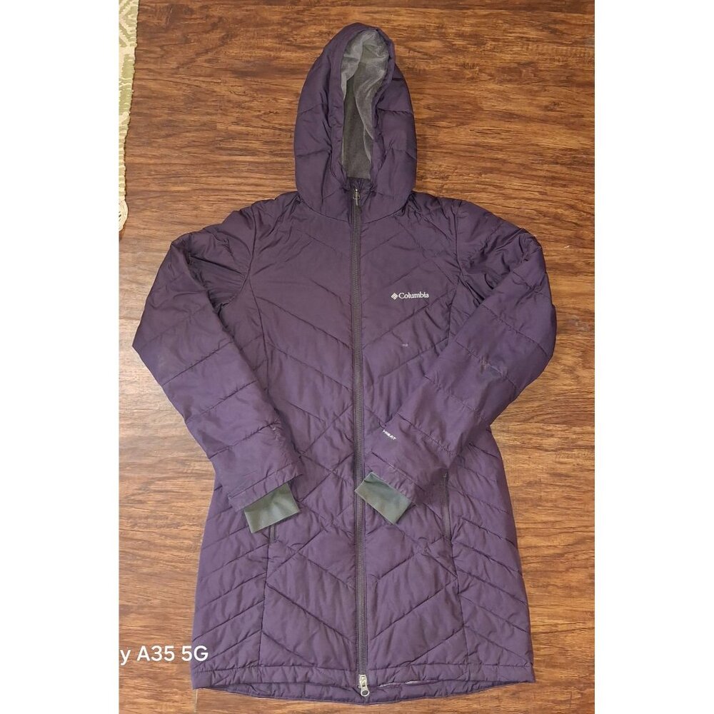 Columbia Womens Omni-Heat Hooded Puffer Coat XS Purple Polyester Cozycore